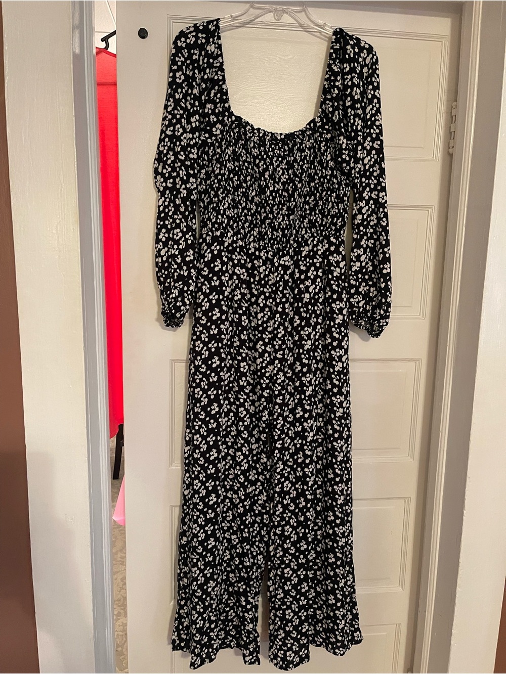 mittoshop Black and White Floral Square-Neck Jumpsuit